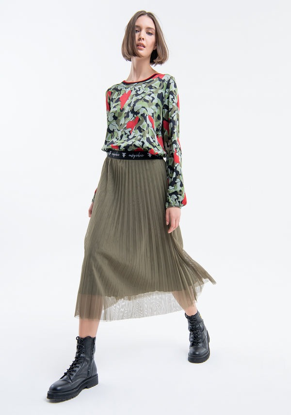 Blusa over in fantasia FRACOMINA | Camicie | FJ23WT1003W641B7R36 OLIVEBLACKRED
