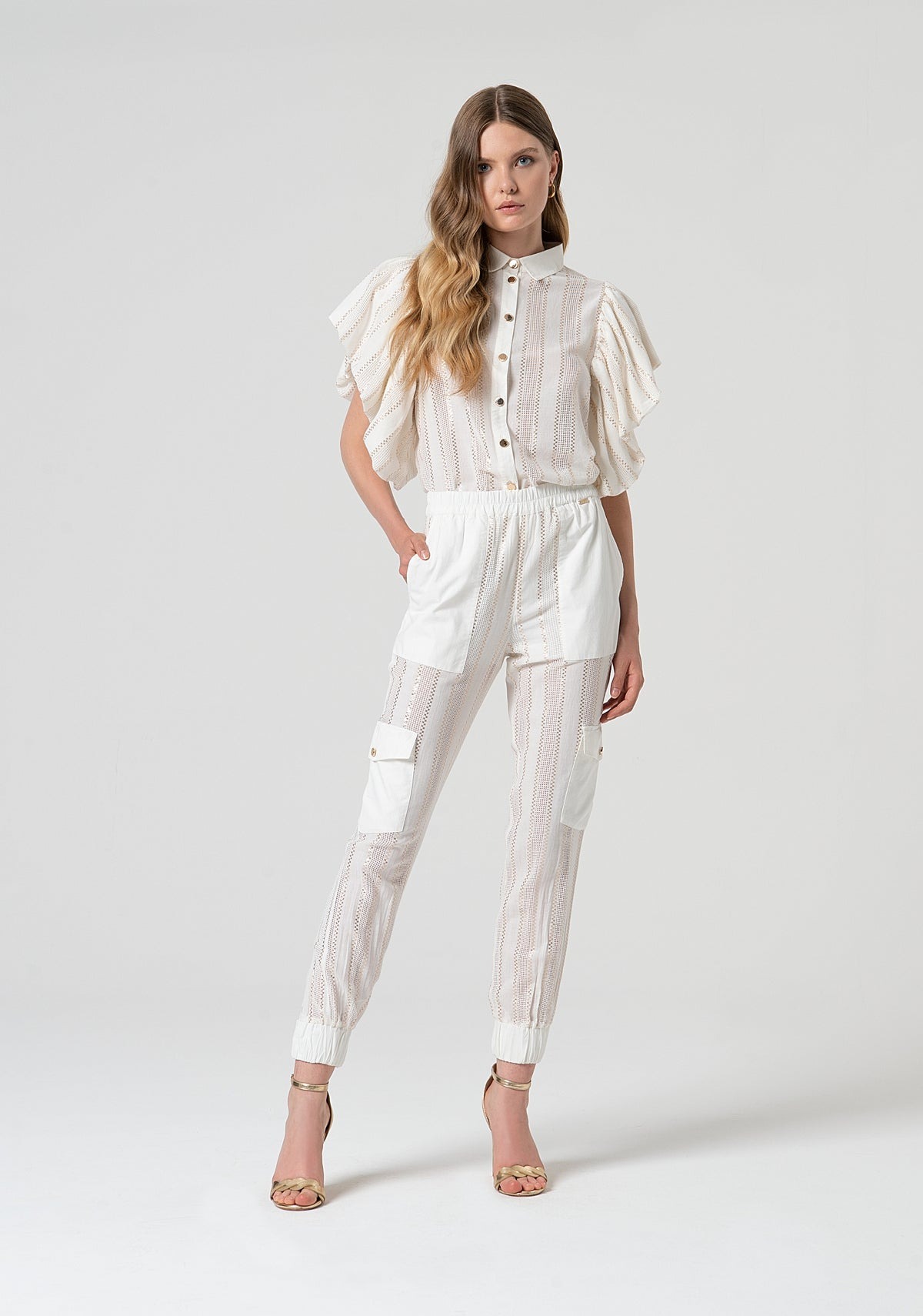 Pantalone cargo a righe con lurex FRACOMINA | Pantalone | FS25SVC002W403Q7278 WHITE